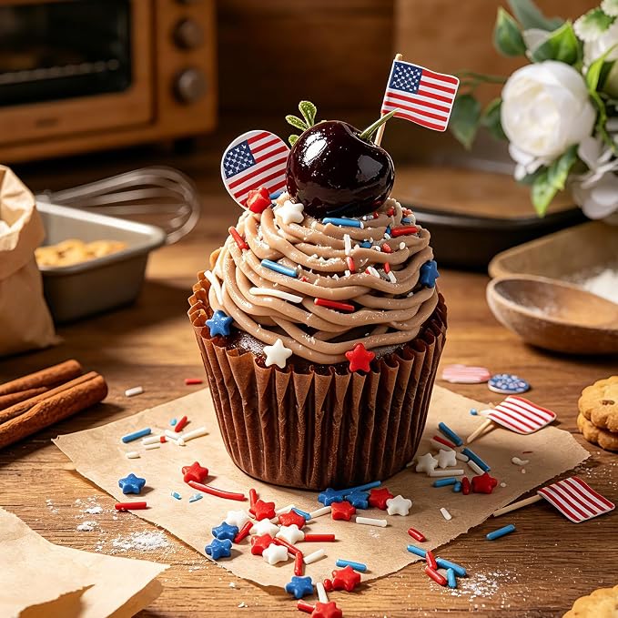 Red White and Blue Sprinkles, 4.6oz 4th of July Sprinkles for Cake Decorating, Patriotic Stars and Jimmies Mix for Ice Cream Cupcakes Brownie Cookie Dessert Topping