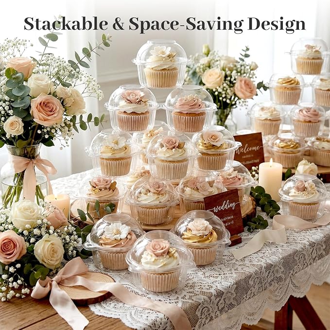 HANSGO 80Pack Individual Cupcake Containers with Lid, 4.3 x 3.2 Inches Plastic Clear Cupcake Holder for Wedding Baby Shower Birthday Party Supply