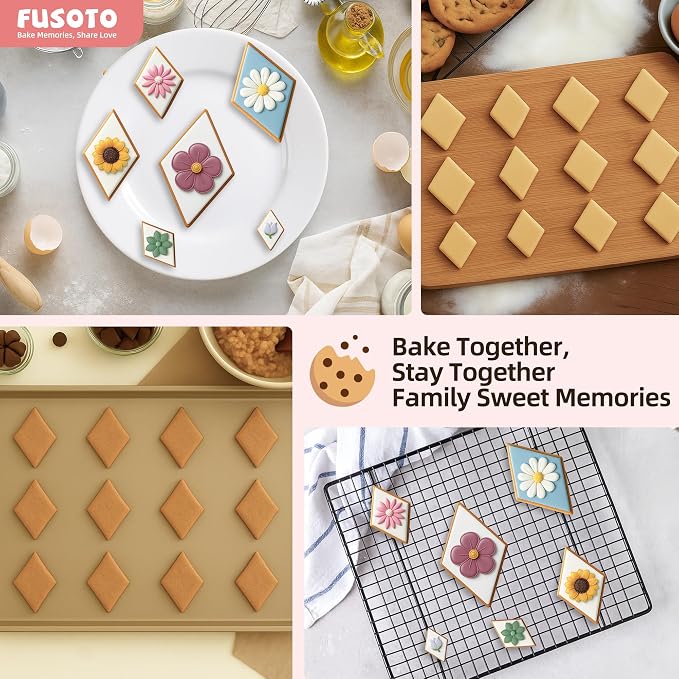 FUSOTO 6PCS Rhombus Cookie Cutters Set, Stainless Steel Kitchen Baking Supplies, for Biscuit, Homemade Cookies, Cake Decorating, Geometric Cookie Cutter, (1.5", 2", 2.5", 3", 3.5", 4"), Rhombus