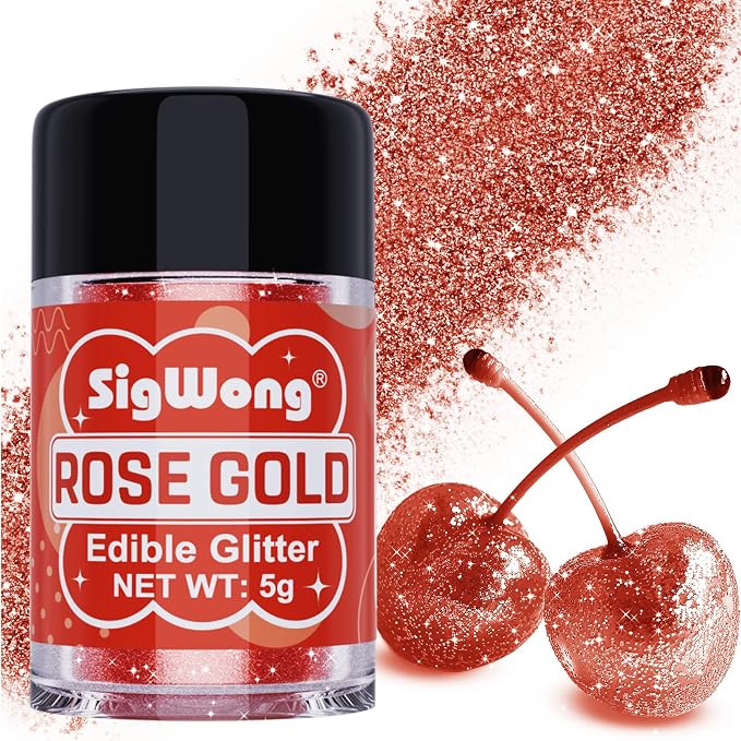 Rose Gold Edible Glitter - 5g Food Grade Cake Decorating Shimmering Glitter, Edible Sprinkle Luster Dust for Drinks, Chocolates, Fondant, Strawberries, Cupcakes, Candy, Easter Cookie - Vegan