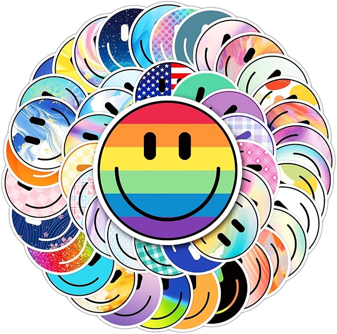50PCS Smiling Face Stickers, Cute Water Bottle Stickers for Kids, for Teaching Rewards, Notebooks, Stationery, Luggage, Cartoon PVC Happy Sticker