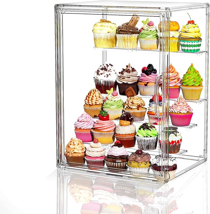 4 Tier Cupcake Stand Acrylic Cardboard Cupcake Tower Holder, Dessert Pastry Cookie Display Stand Case with Lid for Birthday Wedding Party Decoration, Large Adjustable Bread Box, XL