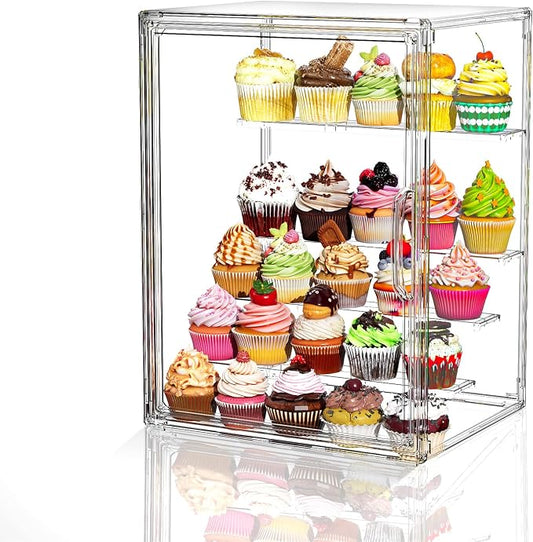 4 Tier Cupcake Stand Acrylic Cardboard Cupcake Tower Holder, Dessert Pastry Cookie Display Stand Case with Lid for Birthday Wedding Party Decoration, Large Adjustable Bread Box, XL