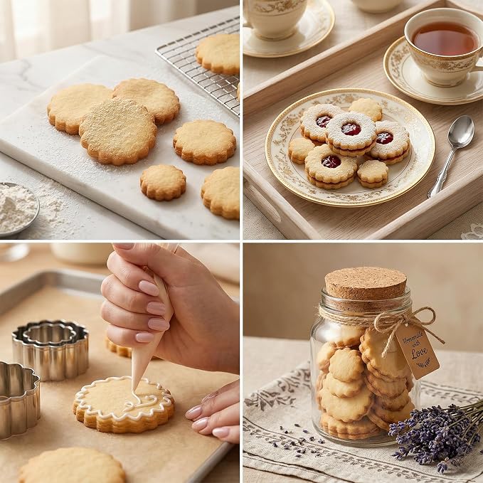 5 Pce Fluted Round Cookie Cutter Set, Circle Shaped Geometric Circle Cookie Cutter for Kitchen Baking, Donut Cutter Ring Scalloped Edge Wavy, Stainless Steel, (1.6", 2", 2.4", 2.8", 3.1")
