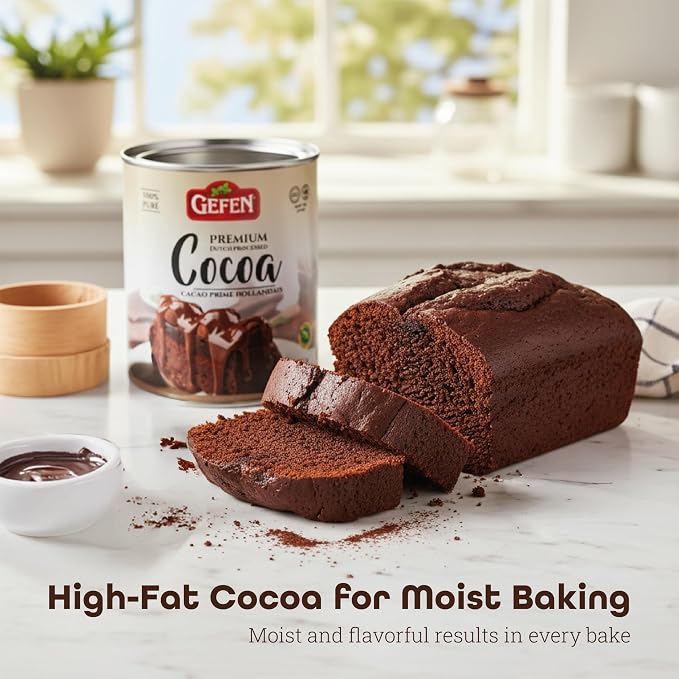 Gefen 100% Pure Premium Dutch Processed Cocoa Powder, 7oz | High-Fat (20%) Alkalized for Moist Baking & Rich Dark Color | Unsweetened Baking Cocoa | Kosher for Passover & Year-Round