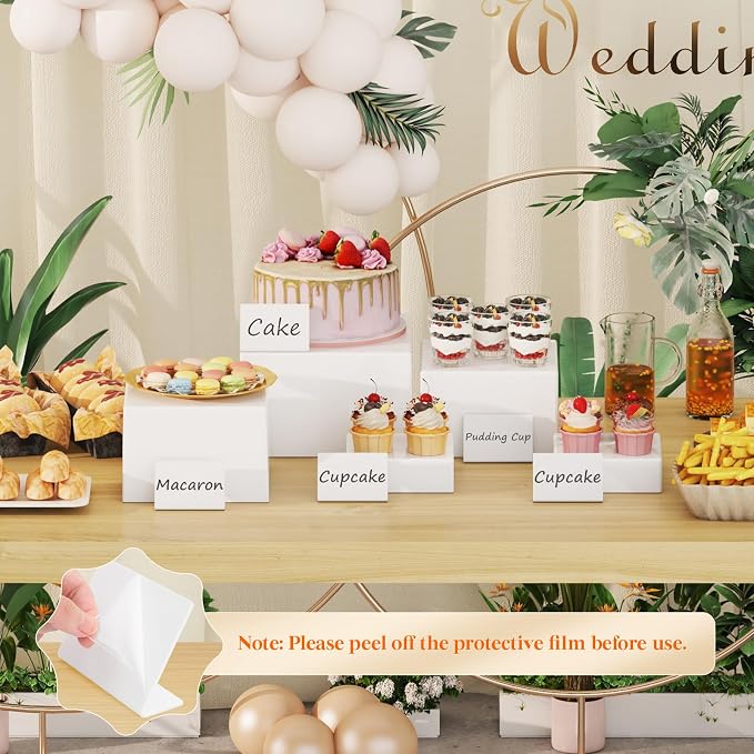 Lifewit 5 PCS Buffet Risers and Stands, Up to 25 cm/10" Food Risers for Buffet Table, Catering Dessert Cake Holder for Party, Jewelry Display Shelf, Nesting Cube Boxes, (6",6",7.8",8.3",10") White