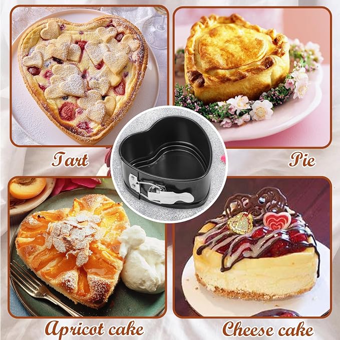 Webake Springform Pan 4 inch Heart Shape Mini Cheesecake Pan Set of 2, Cake Pan Heart Baking Molds Accessories of Instapot, Pressure Cooker, Air Fryer & Christmas, Valentine's Day Baking