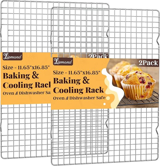 Cooling Racks for Cooking and Baking - 2 PCS 11.65" x 16.85" Grid Wire Baking Rack for Oven Cooking, Baking, Grilling, Roasting - Dishwasher Safe Bacon Rack - Fits Half Sheet Cookie Pan