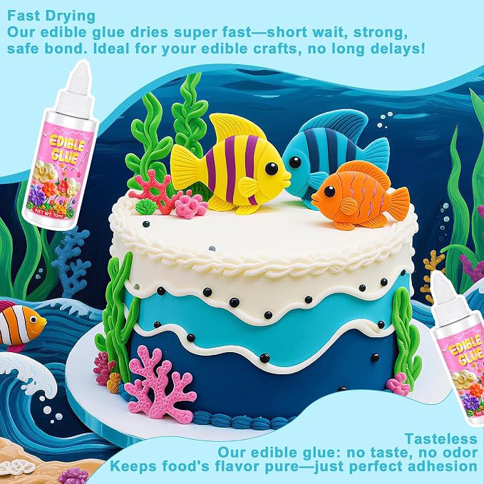 Edible Glue - 5 oz/140ml Super Adhesive Fondant Flowers Edible Adhesive for Cake Decorating, Food-Safe Fast Drying Edible Glue for Fondant, Icing, Sugar Sheets, Cookie, Gingerbread House Decorations