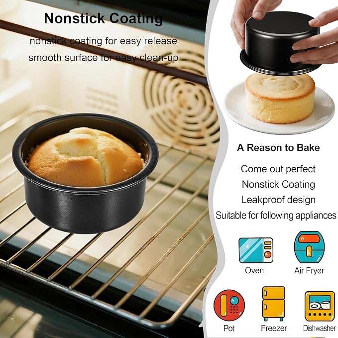 4 Inch Cake Pan Set of 3, Nonstick Smash Cake Pans with 100PCS Parchment Paper for Christmas Birthday, Round Mini Cake Pans Tin for Baking Layer Cakes Small Cheesecake, Straight Side & Dishwasher Safe