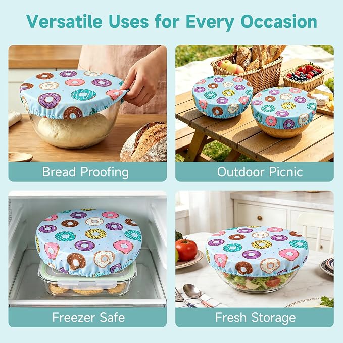 6PCS Bowl Covers Reusable Bread Proofing Bowl Covers Sourdough Bread Baking Accessories, Doughnuts