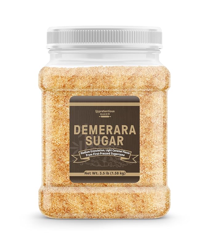 Unpretentious Demerara Sugar 3.5 Pounds, Food Storage, Raw First-Pressed Sugarcane Crystals For Drinks & Baking