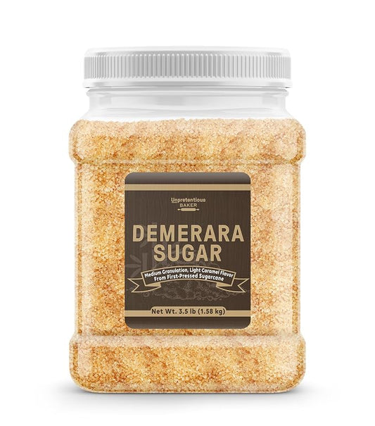 Unpretentious Demerara Sugar 3.5 Pounds, Food Storage, Raw First-Pressed Sugarcane Crystals For Drinks & Baking