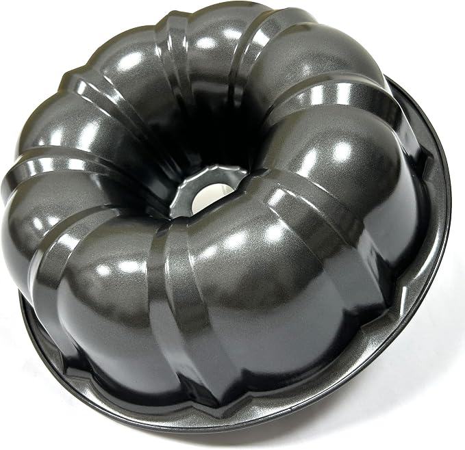 Kundalini Classic Bakeware 9.5 Inch Non-stick Fluted Cake Pan,Heavy Duty Carbon Steel Tube Baking Mold Gray