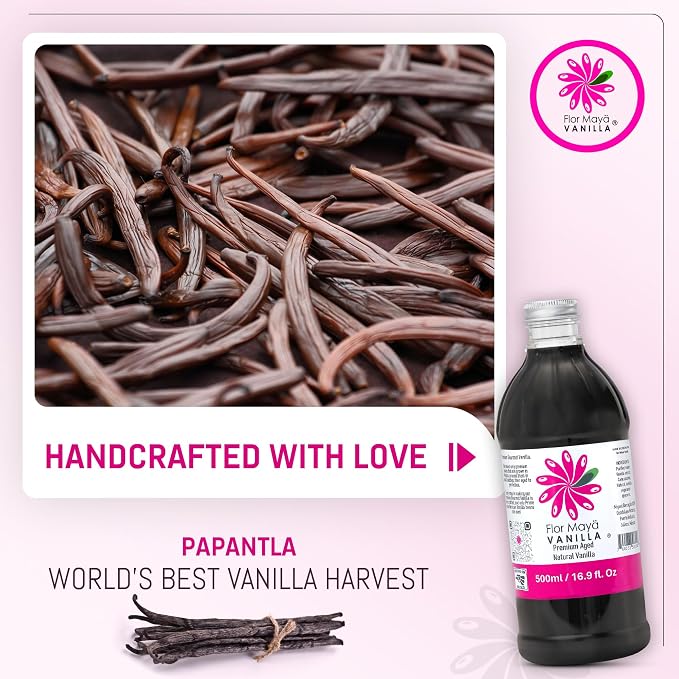 Flor Maya Vanilla Extract – Premium Aged Blend Made with Mexican Vanilla Beans | Gourmet Vanilla Bean Extract for Baking, Cooking & Desserts | Gluten Free, Non-GMO, No Coumarin | 16.9 fl oz