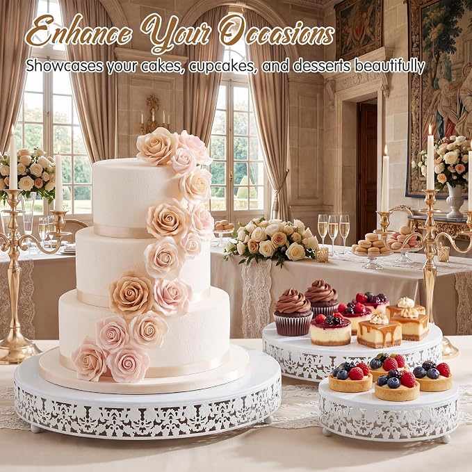 Wenqik 5 Pcs Metal White Cake Stand 16/14/12/10/8 Inch Round Cake Holder Display for Dessert Table Cookies Fruit Serving Tray Cupcake Pastry Riser for Wedding Birthday Party and Events