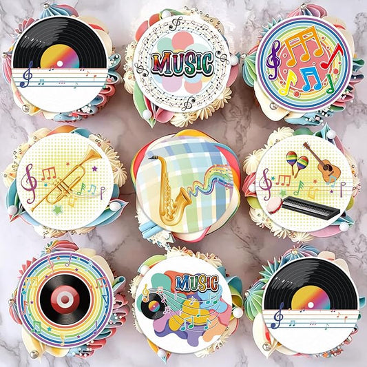 36PCS Edible Musical Cupcake Toppers Wafer Paper Music Symbol Cake Picks Music Concert Cake Topper CD Piano Violin Cupcake Picks for Concert Theme Party Decor
