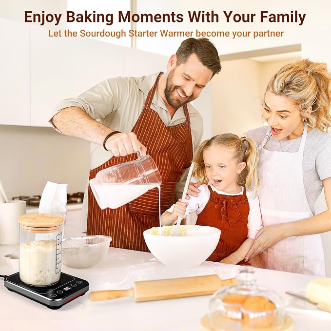 Sourdough Starter Warmer Mat, Sourdough Heating Mat for 24–40oz Jars, Precise 1°F Thermostat Control (70-100°F) Sourdough Warmer, 0-12 Hour Timer, Auto Shut-Off, Ideal for Home Baking