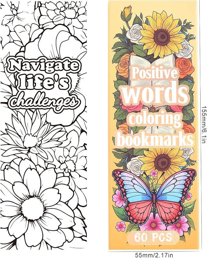 60 PCS Inspirational Quotes Coloring Bookmarks, DIY Coloring Book Markers Motivational Reading Page Holder for Students, Color Your Own Bookmark for Class Gifts, Kids, Adults, Teachers, Book Lovers
