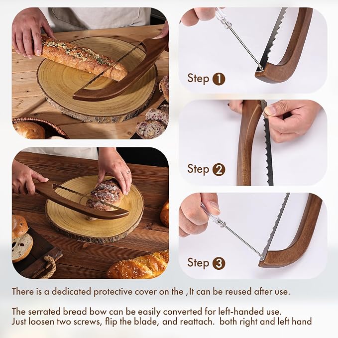 RAPSAKEMOH Bread Knife for Homemade Bread sourdough,Bread slicer for Homemade Bread, Sourdough bread knife, Baguettes and More Cuts Thin,Bow Design Easy to Cutting Even Slices