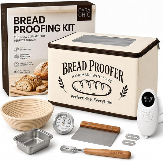 Bread Proofing Box - Folding Dough Proofer - Foldable Sourdough Warmer - 70-158°F Temp and 48H Timer Controller - Bread Making Kit with Dough Warming Box, Banneton Basket, Lame, Scraper, Metal Rack