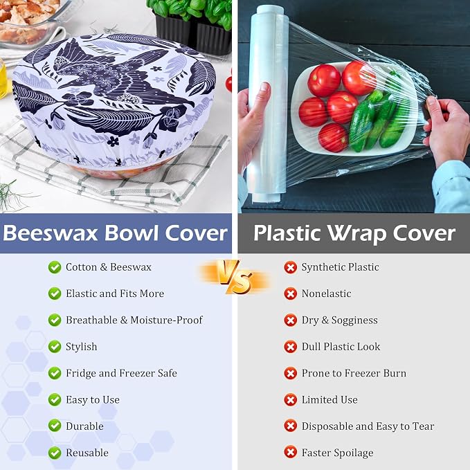 5-Size Reusable Beeswax Bowl Covers for Bread Proofing, Cotton Cloth Flexible Beeswax Wraps for Food Storage(Humpback Whale)