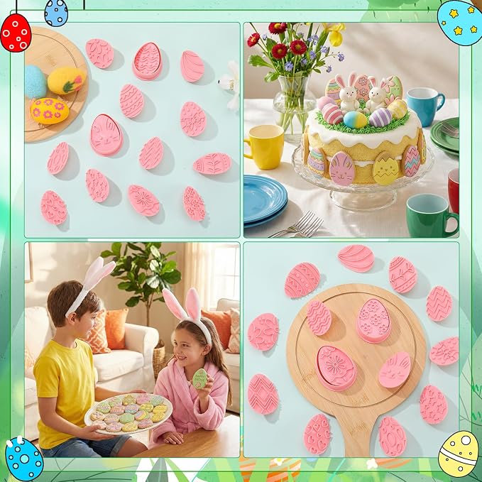 Jspupifip 20 Pcs Easter Eggs 3D Cookie Cutters Bulk, Oval Shaped Cookie Stamps DIY Press Cutters for Happy Easter Cookie Cutters Party Baking Supplies