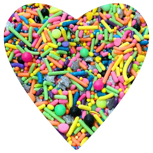 COOL MOM SPRINKLES Retro Neon 90's Sprinkles (4 oz.) – Themed Birthday Sprinkles for Decorating Cakes, Cupcakes, Cookies & Desserts – Glow Under UV Light - Mixed in the USA/Gluten-Free