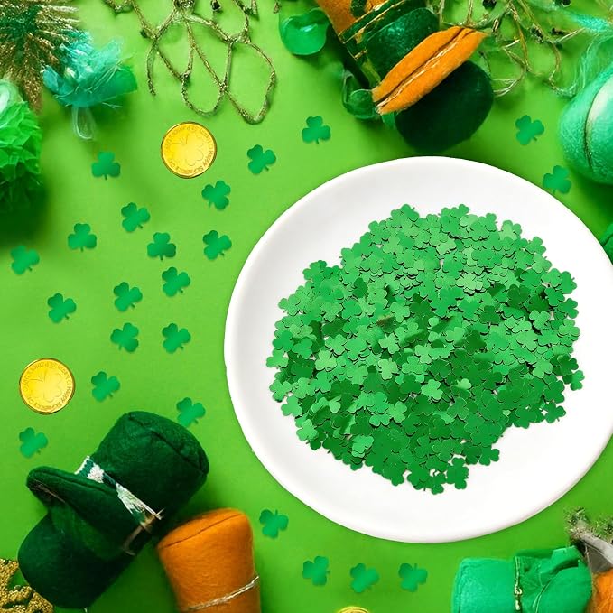 St. Patrick's Day Shamrock Confetti, Green Glitter Confetti Decorations, 60g Lucky Irish Clover Metallic Foil Sequins Sprinkles Table Scatter Decorations for St. Patrick's Day Party Supplies