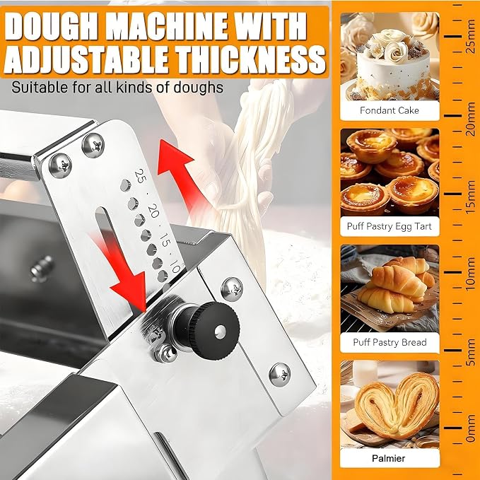 Croissant Dough Laminator:Manual,Folding Dough Roller Sheeter, Stainless Steel Dough Machine-Thickness Adjustable,Table Top Fondant Pizza Pastry Sheeter A300Manual