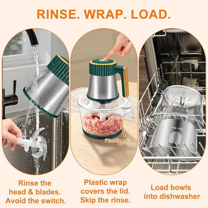 Food Processor, 5 Speed Meat Grinder with 2 Bowls(8 Cup+8 Cup), Green | 4 Bi-Level Blades Electric Food Chopper, Mini Kitchen Cutter for Vegetable Onion Garlic Meat