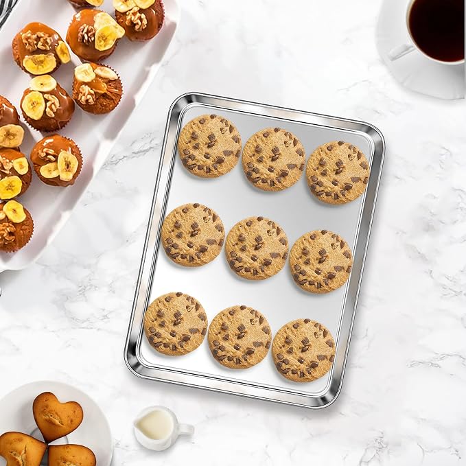 Homikit 1 Pack Baking Sheet, 9 x 7 Inches Stainless Steel Cookie Tray for Baking Cooking Toasting, Mini Metal Toaster Oven Baking Pan Non Stick, Rustproof & Mirror Finish, Dishwasher Safe