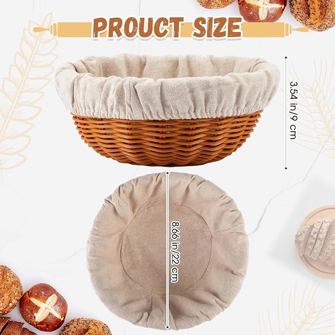 2 Set Bread Proofing Basket 8.66 Inch Sourdough Proofing Basket Round Proofing Bowls for Bread Sourdough Starter Kit Sourdough Bread Baking Supplies with Liner for Home