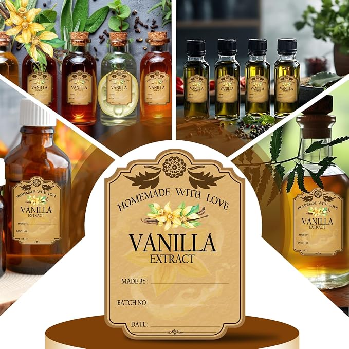 30PCS Vanilla Extract Labels, Holiday Gift Stickers Homemade Vanilla Stickers, Vintage Vanilla Extract Labels for 2 oz,4 oz (2.2in X 1.5in)