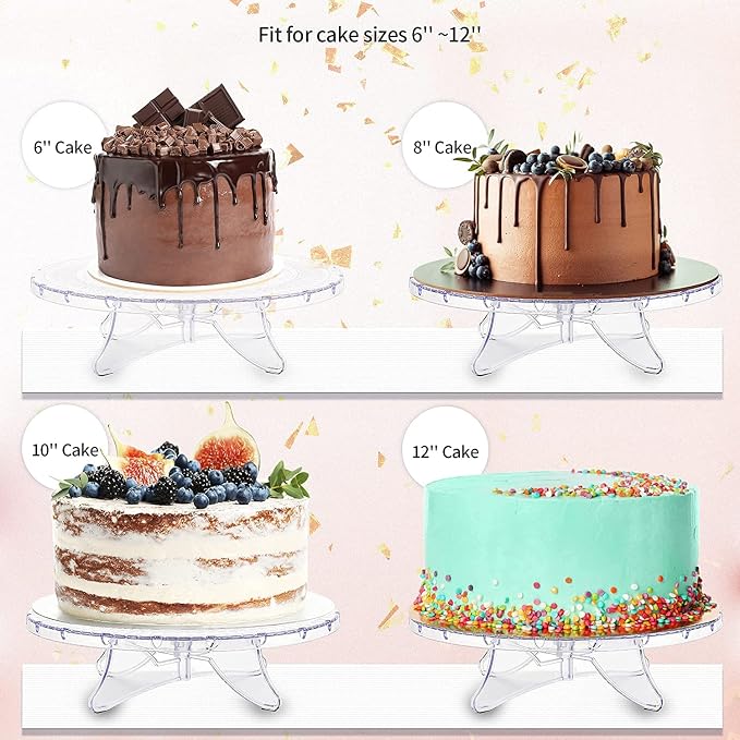 NWK 12inch Lighted Clear Cake Stand Plate Holder with String Lights Fit for 6inch, 8 inch, 10 inch, 12 inch Cakes for Wedding Birthday Cake Decorations