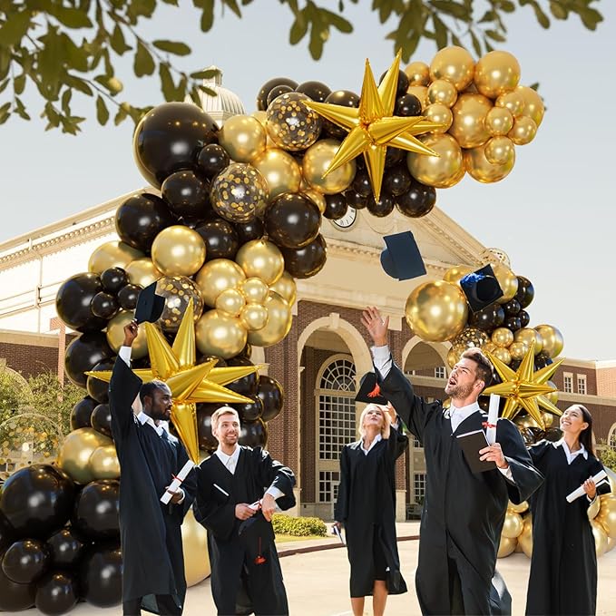 Bonropin 161pcs Black and Gold Balloons Garland Arch Kit with Explosion Star Balloons, 5/10/12/18in Black Gold Confetti Latex Balloons for Anniversary Birthday Party 2025 Graduation Decorations
