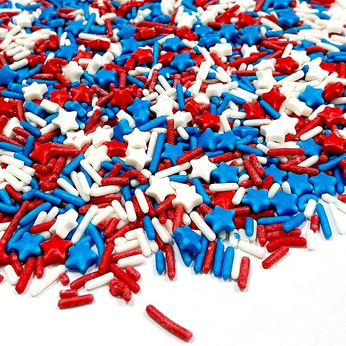 Patriotic Sprinkles Edible Red White and Blue Jimmies Star Mix Edible Sprinkles for Cake Decorating Baking Cake Cookie Cupcake 4th of July Memorial Independence Day Decorations