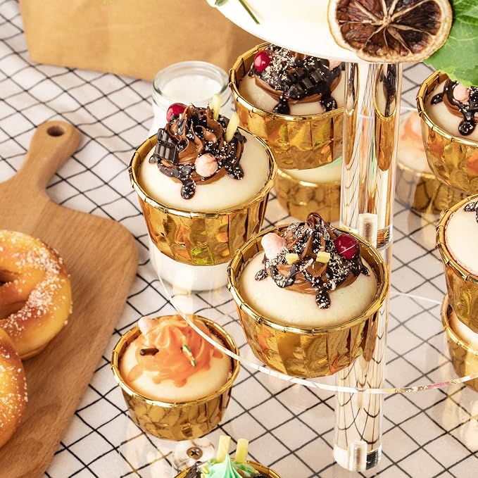 YestBuy 3 Tier Round Cupcake Stand, Acrylic Cake stand, Cupcake Tower Stand, Premium Cupcake Holder For 23 Cupcakes, Display for Pastry Wedding Birthday Party (4.7" between 2 layers)