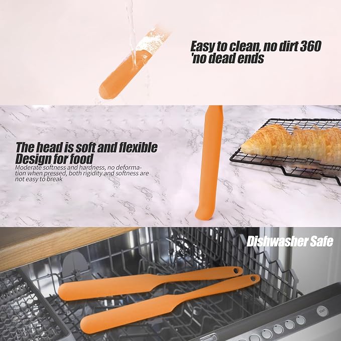 2Pcs Silicone Jar Spatula,9 Inch Jam Spreader for Peanut Butter,Heat-Resistant Food-Grade Jar Blender,Kitchen Spatula for Scraping Icing Bread Cream, Jam (orange)
