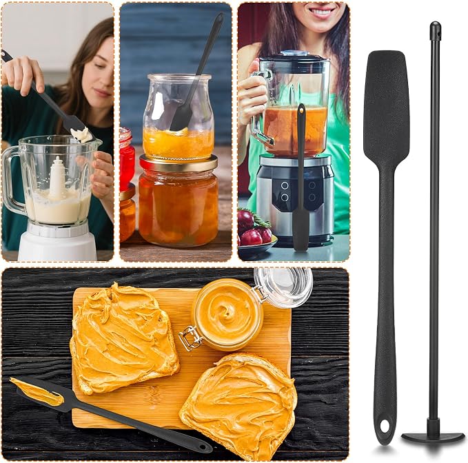 2 Pcs Black Blender Spatula Set with Under Blade Bottle Scraper and Jar Scraper Blender for Smoothies, Jars & Bottle, Food Grade Silicone Spatula for Kitchen