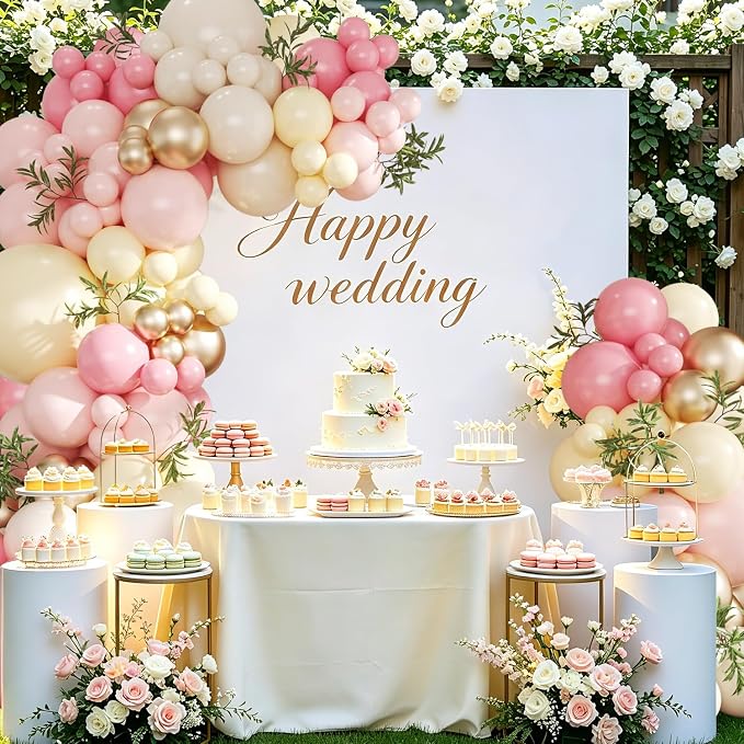 Pink and Yellow Balloon Arch Kit 124Pcs Pastel Light Pink Yellow Sand White Gold Balloons for Bee Theme Baby Shower Wedding Bridal Shower Birthday Party Decorations