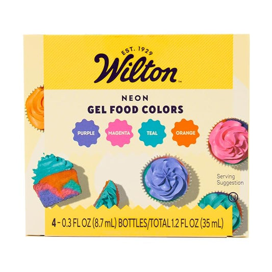 Wilton Neon Food Coloring Gel Icing Color Set, Vibrant Gel-Based Cake & Cookie Decorating Colors, Magenta, Orange, Teal & Purple, 4-count