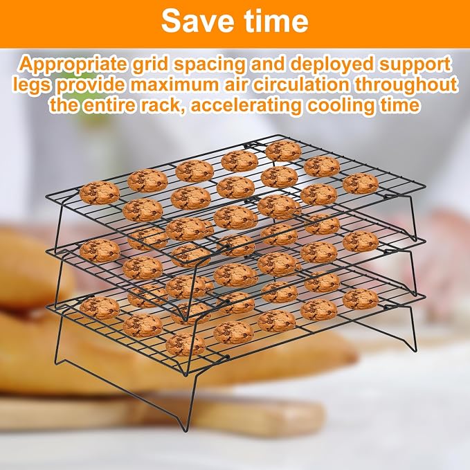 3-Tier Stackable Cooling Racks for Cooking and Baking,13.4”x 9.4”Collapsible Baking Cooling Rack,Non-Stick Cookie Cooling Rack,Space Saving Cooling Rack for Cookies Cupcakes Pies Baking