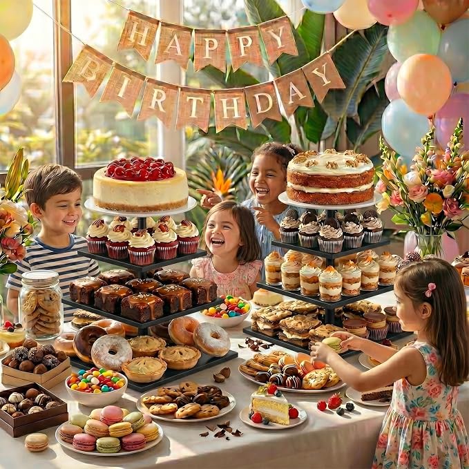 Wooden 4 Tier Cupcake Stand for 50 Cupcakes,Cupcake Holder,Cupcake Tower,Tiered Tray Stand for Birthday Bar Décor Weddings,Parties Events, Black