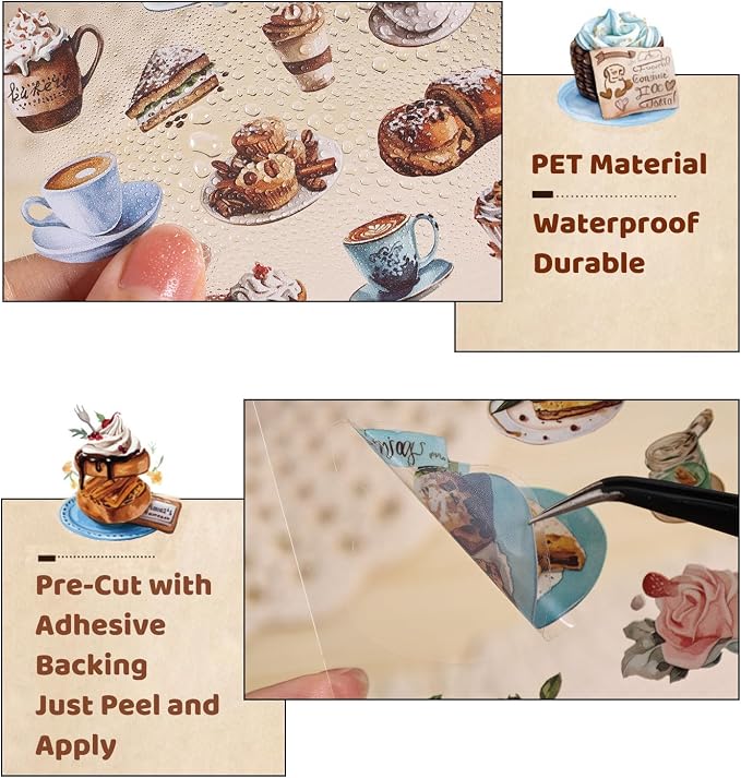 400PCS Food Stickers for Journaling & Scrapbooking – Coffee, Dessert, Donut, Cookie, Bread, Ice Cream & Hotpot Stickers for Planners, DIY, Cards & Junk Journals