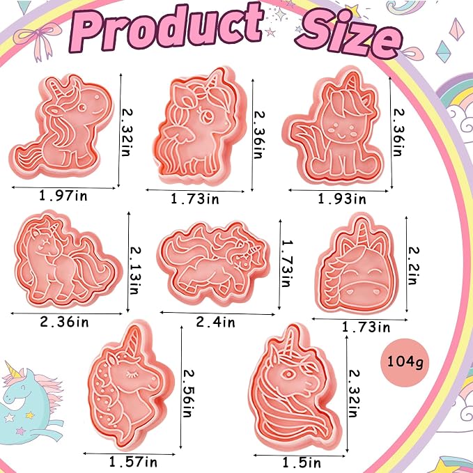 8 Pcs Unicorn Cookie Cutters with Plunger Stamps Set 3D Cute Animal Cracker Embossed Cookie Stamps for Baking Birthday Party Supply Chese Pie Biscuit Fondant Kitchen Bakeware Tool Christmas
