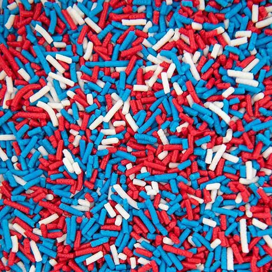 Patriotic Jimmies Sprinkles for Cake, Cookie, Cupcake Decorating, and Baking - 4th of July Cake Decorations in Red White and Blue Jimmies - Vegan Sprinkles for Donuts and Cookies