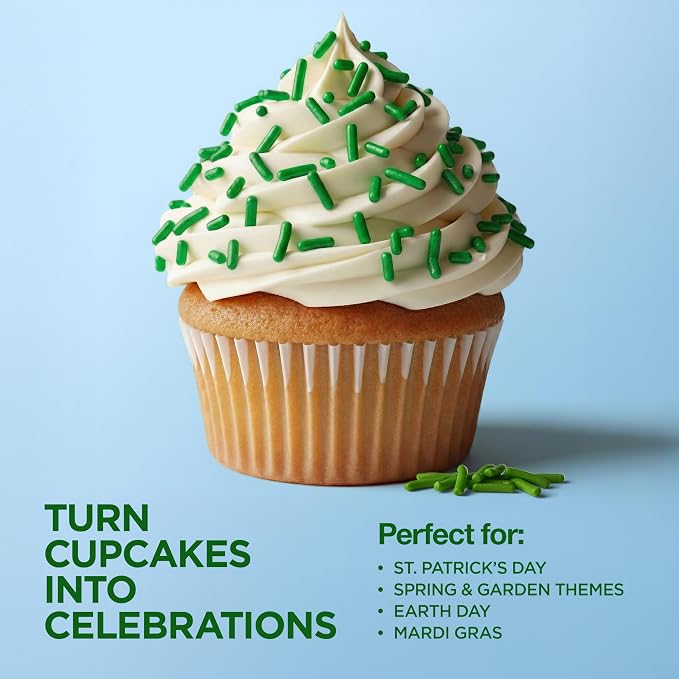 Green Sprinkles – 3 oz Bottle Green Jimmies for Decorating Cookies, Cupcakes & Cakes | Perfect Dessert Topping for Baking, Holidays & Parties