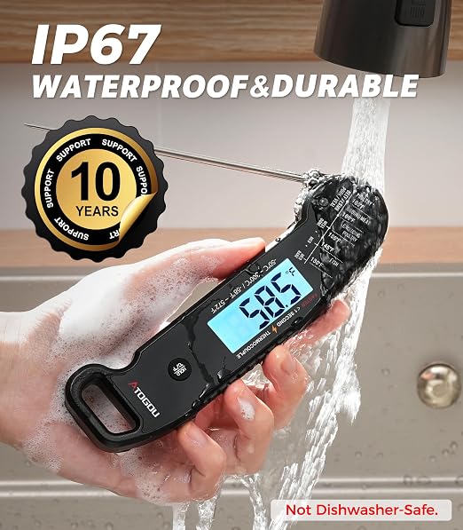 Atogou Professional Meat Thermometer Digital for Cooking Food, <1 Sec Instant Read & ±0.5℉ Accuracy, IP67 Waterproof, Thermocouple Sensor Probe, for Kithchen, BBQ, Grill, for Men Him Dad, Black
