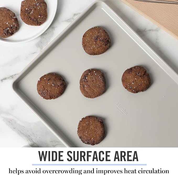 Martha Stewart Gallen 17 x 11 Inch Nonstick Carbon Steel Cookie Sheet – Cool Grey, Durable Bakeware for Even Baking and Easy Cleanup